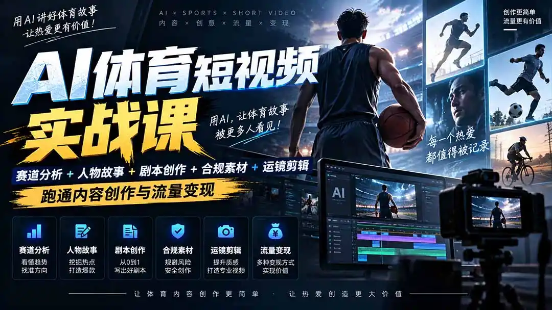 AI体育短视频赛道顶级玩法｜赛道分析+人物故事+剧本创作+版权处理+运镜剪辑，跑通流量变现-日赚1K+-云启智联