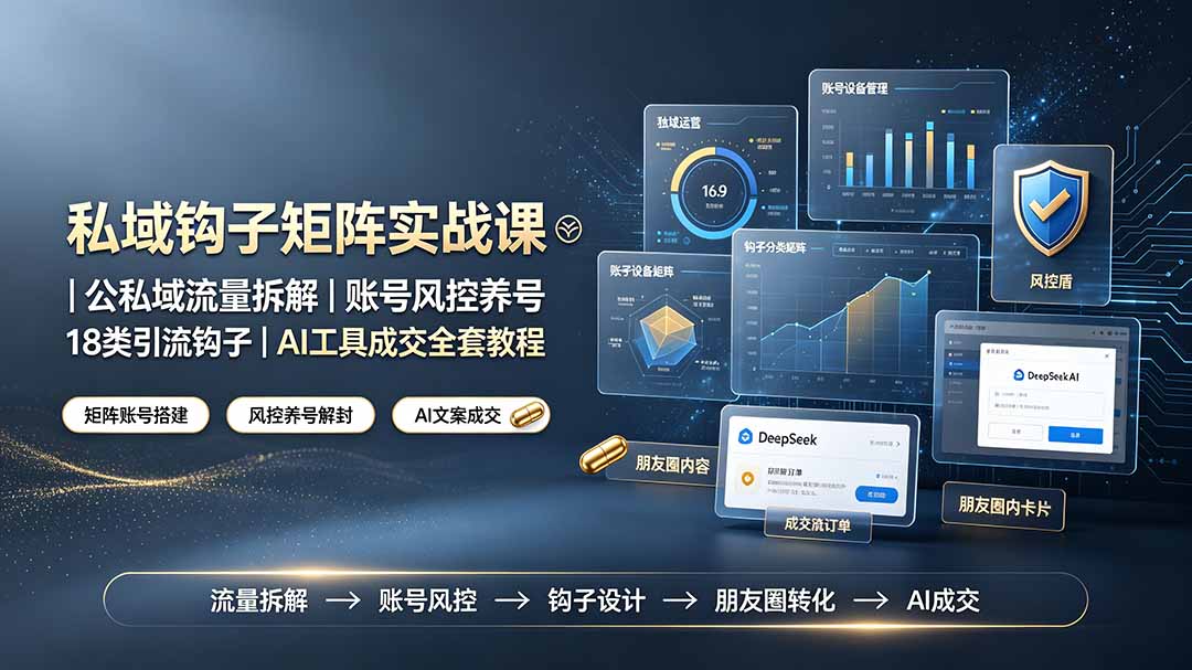 私域钩子矩阵实战课〓公私域流量拆解｜账号风控养号｜18类引流钩子｜AI工具成交全套教程-云启智联