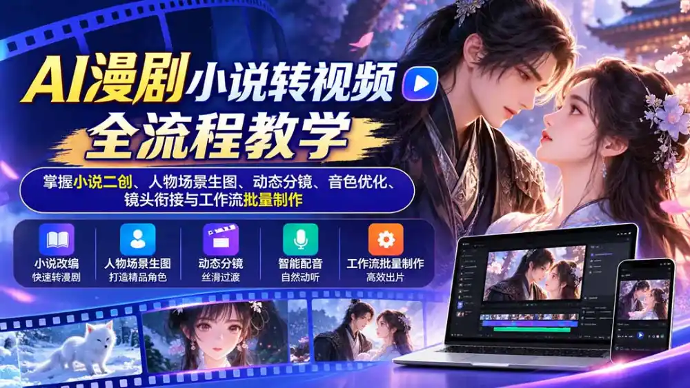 AI漫剧小说转视频全流程教学：掌握小说二创、人物场景生图、动态分镜、音色优化、镜头衔接与工作流批量制作-云启智联