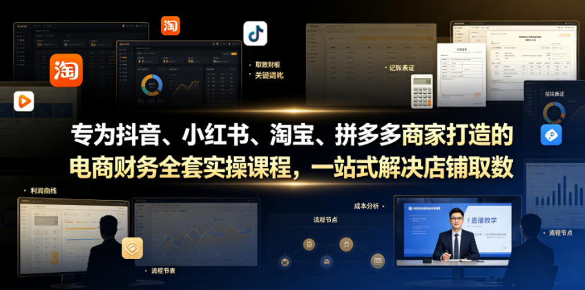 专为抖音、小红书、淘宝、拼多多商家打造的电商财务全套实操课程，一站式解决店铺取数、记账、报税全流程难题-云启智联