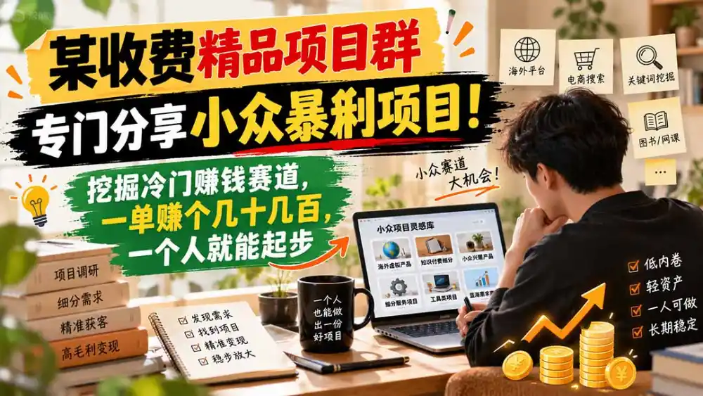 某收费精品项目群，专门分享小众暴俐项目！挖掘冷门赚钱赛道，一单赚个几十几百，一个人就能起步-云启智联