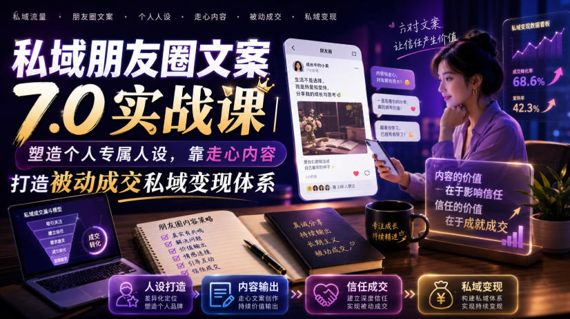 私域朋友圈文案7.0实战课｜塑造个人专属人设，靠走心内容打造被动成交私域变现体系-云启智联