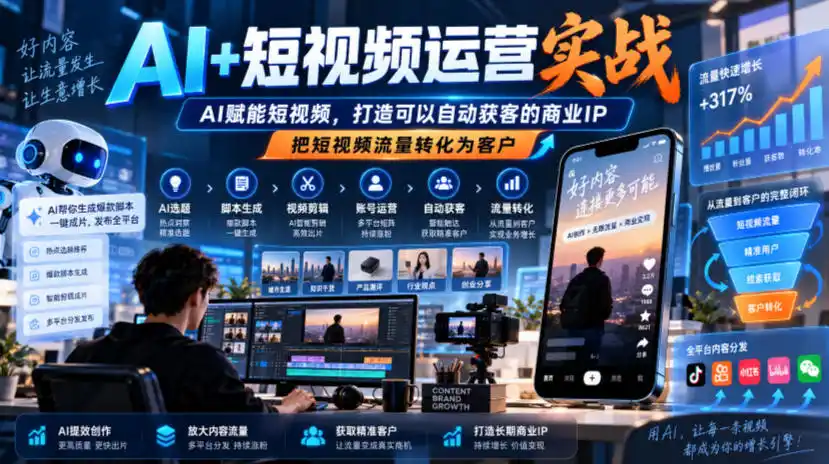 AI+短视频运营实战,AI赋能短视频,打造可以自动获客的商业IP,把短视频流量转化为客户-云启智联