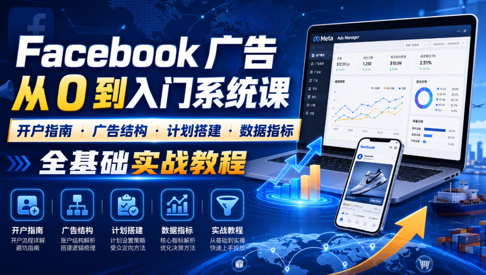 Facebook广告新手从0到入门系统课｜开户指南・广告结构・计划搭建・数据指标全基础实战教程-云启智联