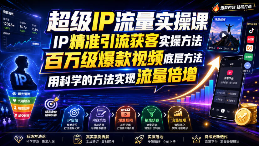超级IP流量实操课，IP精准引流获客实操方法，百万级爆款视频底层方法，用科学的方法实现流量倍增-云启智联