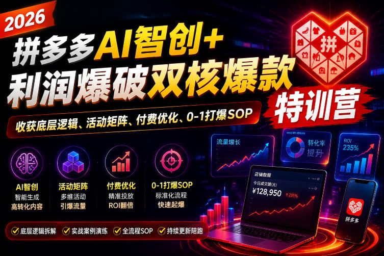 2026拼多多AI智创+利润爆破双核爆款特训营，收获底层逻辑、活动矩阵、付费优化、0-1打爆SOP(更新0727)-云启智联