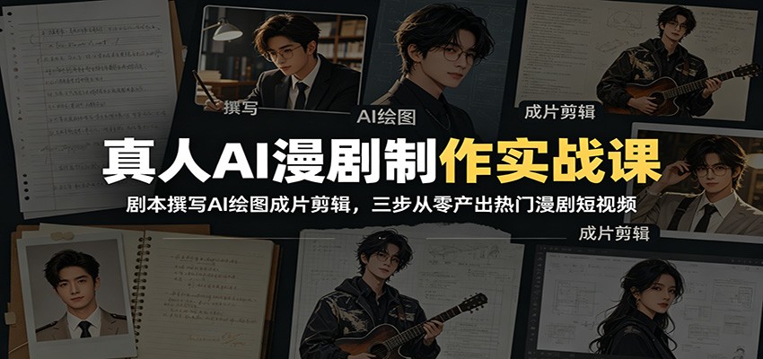 真人AI漫剧制作实战课：剧本撰写AI绘图成片剪辑，三步从零产出热门漫剧短视频-云启智联