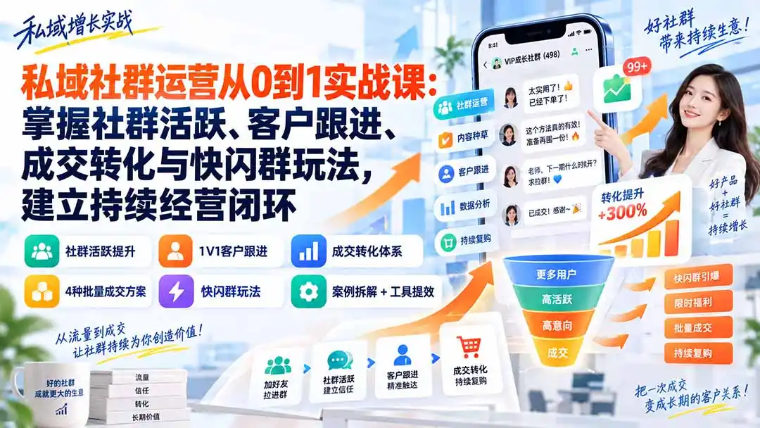 私域社群运营从0到1实战课：掌握社群活跃、客户跟进、成交转化与快闪群玩法，建立持续经营闭环-云启智联