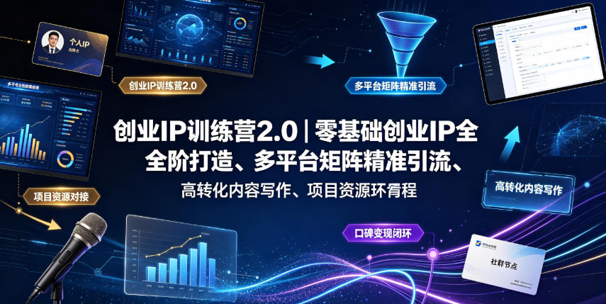 创业IP训练营2.0｜零基础创业IP全阶打造、多平台矩阵精准引流、高转化内容写作、项目资源对接与口碑变现闭环课程-云启智联