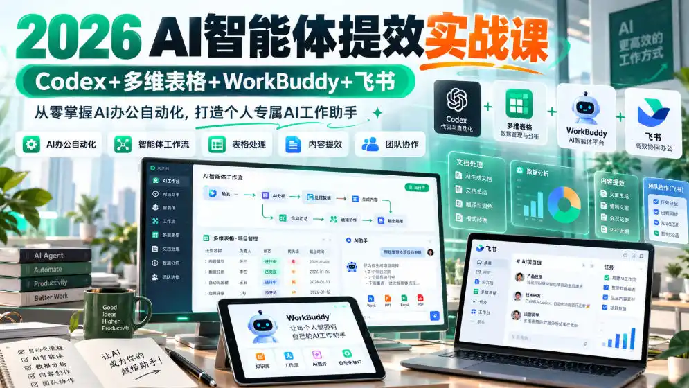 2026 AI智能体提效实战课:Codex+多维表格+WorkBuddy+飞书,从零掌握AI办公自动化,打造个人专属AI工作助手-云启智联