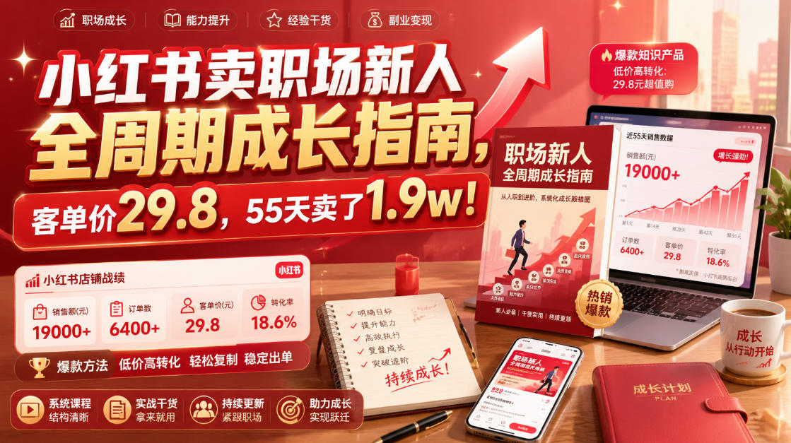 小红书卖职场新人全周期成长指南，客单价29.8，55天卖了1.9w！-云启智联