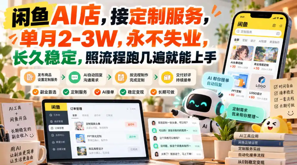 闲鱼AI店,接定制服务,单月2-3W,永不失业,长久稳定,照流程跑几遍就能上手-云启智联