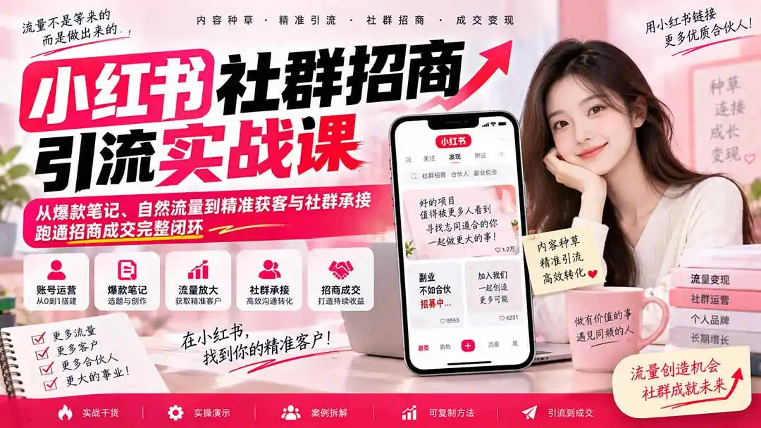 小红书社群招商引流实战课-无水印：从爆款笔记、自然流量到精准获客与社群承接，跑通招商成交完整闭环-云启智联