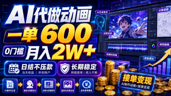 AI代做动画，一单600，0门槛月入2W+，日结不压款，长期稳定【揭秘】-云启智联