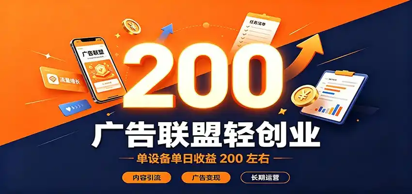 广告联盟轻创业，单设备单日收益200左右，内容引流广告变现长期运营-云启智联