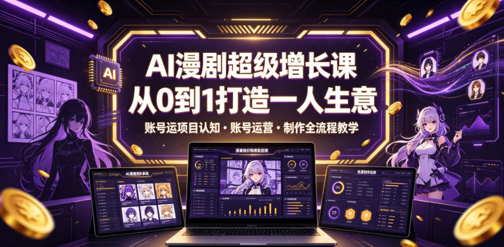 AI漫剧超级增长课，从0到1打造一人生意，项目认知・账号运营・制作全流程教学-云启智联