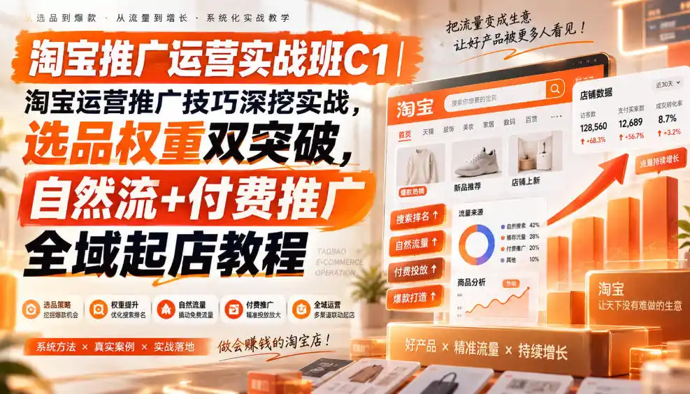淘宝推广运营实战班C1｜淘宝运营推广技巧深挖实战，选品权重双突破，自然流+付费推广全域起店教程-云启智联