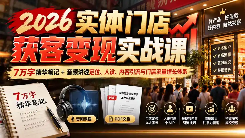 2026实体门店获客变现实战课:7万字精华笔记+音频讲透定位、人设、内容引流与门店流量增长体系-云启智联