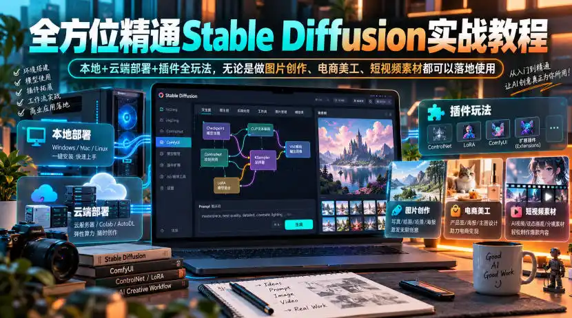 全方位精通Stable Diffusion实战教程|本地+云端部署+插件全玩法,无论是做图片创作、电商美工、短视频素材都可以落地使用-云启智联