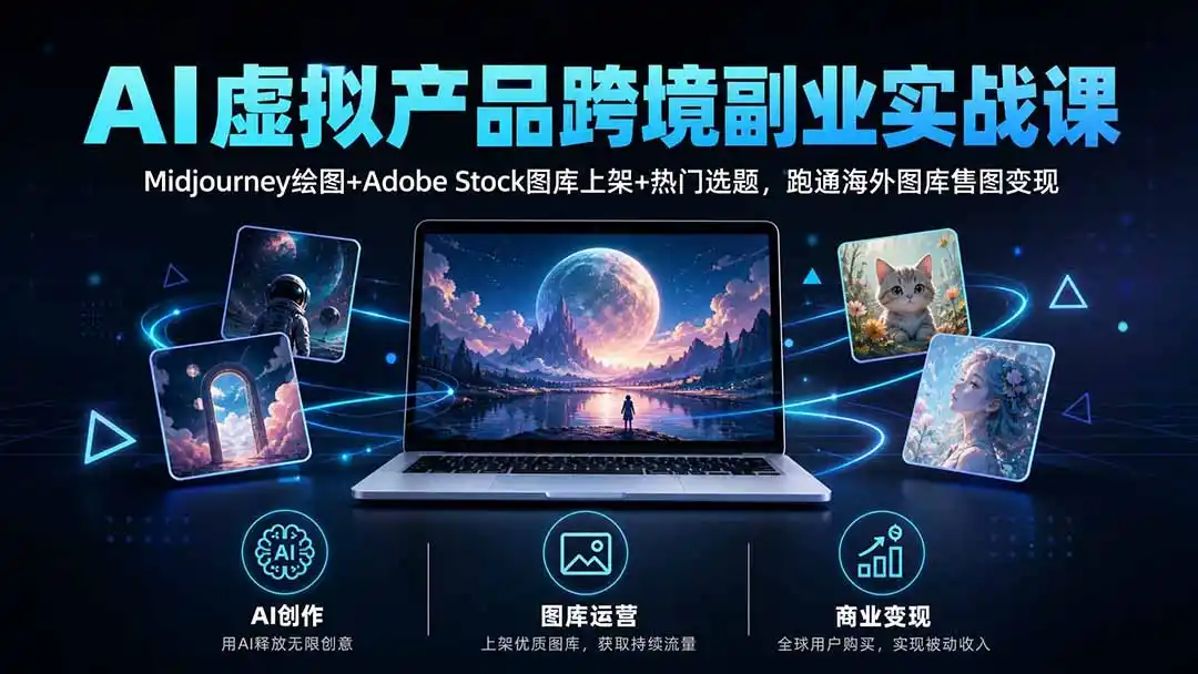 AI虚拟产品跨境副业实战课｜Midjourney绘图+Adobe Stock图库上架+热门选题，跑通海外图库售图变现-云启智联
