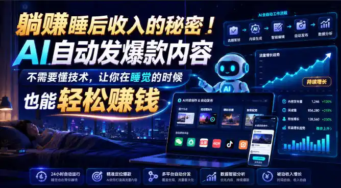 躺賺睡后收入的秘密！AI自动发爆款内容，不需要懂技术，让你在睡觉的时候也能轻松賺钱【原创双语字幕】-云启智联