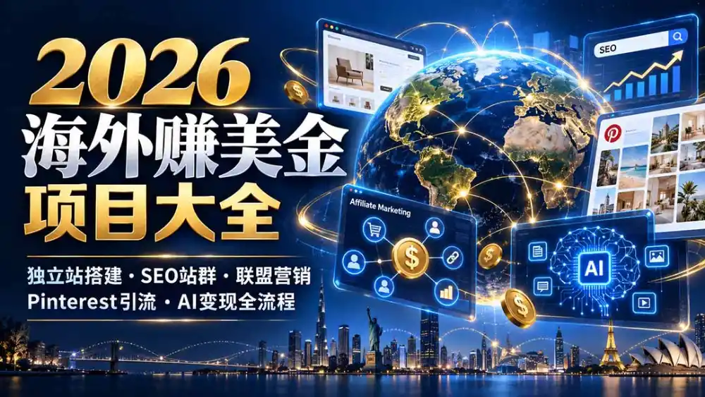 2026海外赚美金项目大全：独立站搭建、SEO站群、联盟营销、Pinterest引流与AI变现全流程-云启智联