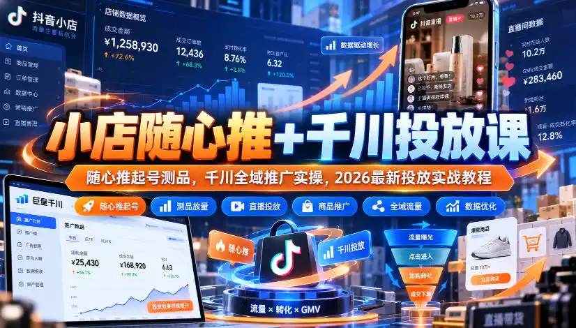 小店随心推+千川投放课|随心推起号测品,千川全域推广实操,2026最新投放实战教程-云启智联