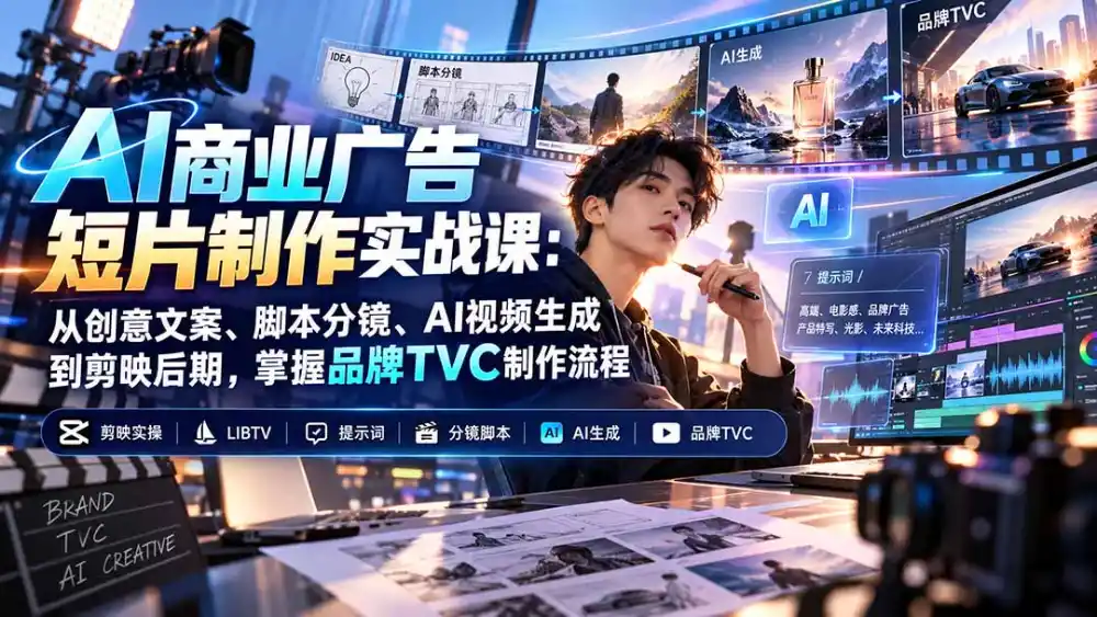 AI商业广告短片制作实战课：从创意文案、脚本分镜、AI视频生成到剪映后期，掌握品牌TVC制作流程-云启智联