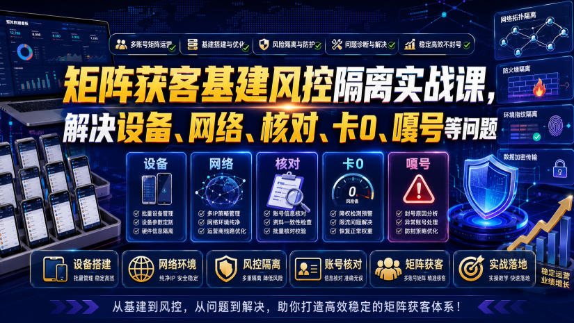 矩阵获客基建风控隔离实战课，解决设备、网络、核对、卡0、嘎号等问题-云启智联