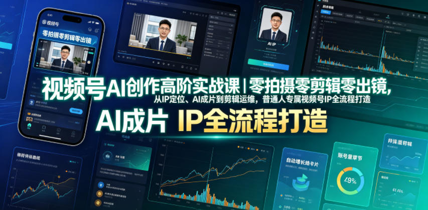 视频号AI创作高阶实战课｜零拍摄零剪辑零出镜，从IP定位、AI成片到剪辑运维，普通人专属视频号IP全流程打造-云启智联