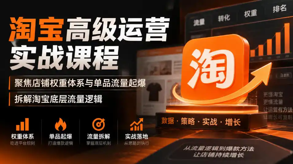 淘宝高级运营实战课程,聚焦店铺权重体系与单品流量起爆,拆解淘宝底层流量逻辑 淘宝高级运营实战课程,聚焦店铺权重体系与单品流量起爆,拆解淘宝底层流量逻辑