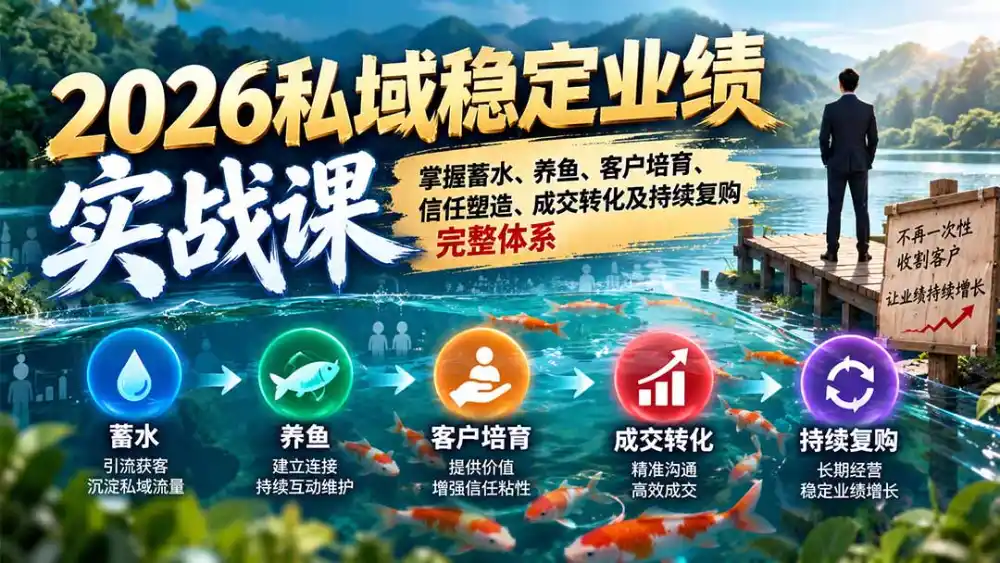 2026私域稳定业绩实战课：掌握蓄水、养鱼、客户培育、信任塑造、成交转化及持续复购完整体系-云启智联