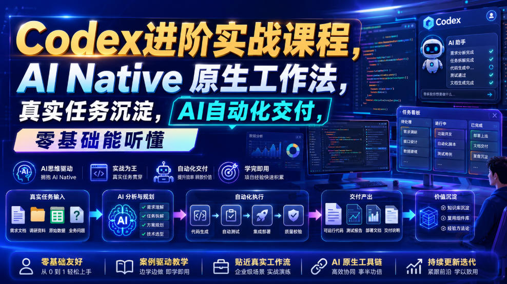 Codex进阶实战课｜AI Native原生工作法，22节真实任务落地，从配置到AI自动化交付全链路教程-云启智联