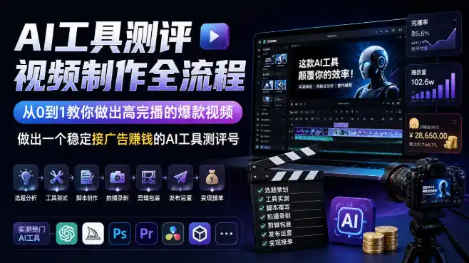 AI工具测评视频制作全流程，从0到1教你做出高完播的爆款视频，做出一个稳定接广告賺钱的AI工具测评号-云启智联