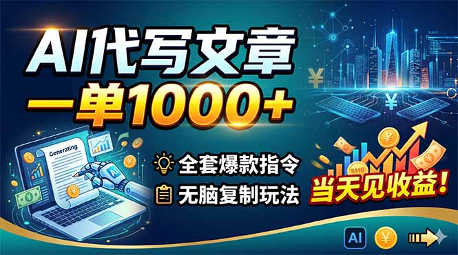 AI代写文章，一单1000+，全套爆款指令+无脑复制玩法，当天见收益！-云启智联