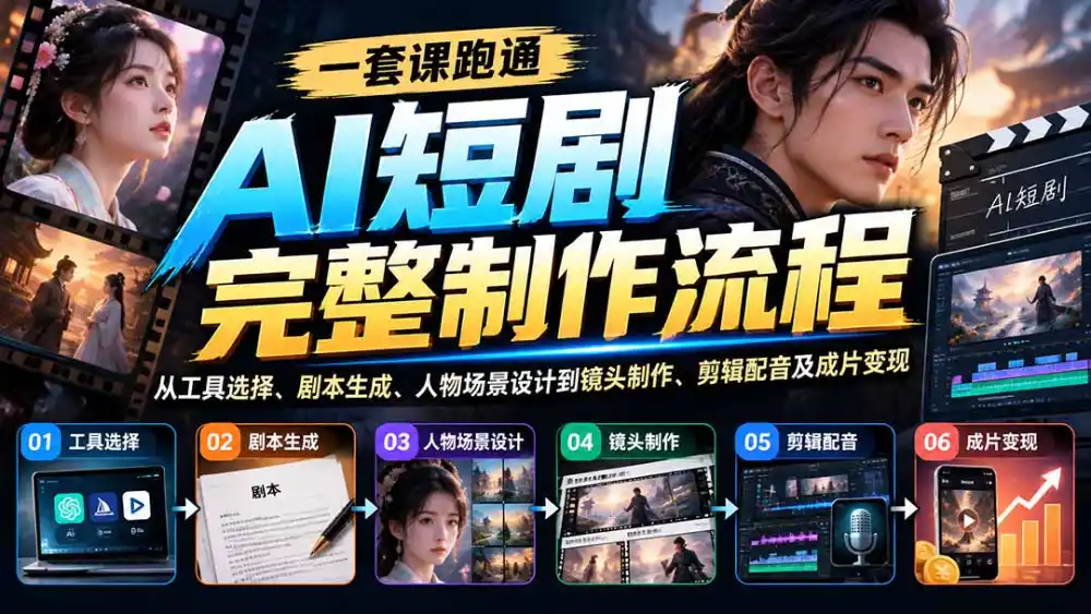一套课跑通AI短剧完整制作流程：从工具选择、剧本生成、人物场景设计到镜头制作、剪辑配音及成片变现-云启智联