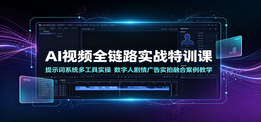 AI视频全链路实战特训课：提示词系统多工具实操，数字人剧情广告实拍融合案例教学-云启智联