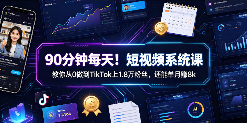 90分钟每天！短视频系统课教你从0做到TikTok上1.8万粉丝，还能单月賺8k【原创双语字幕】-云启智联