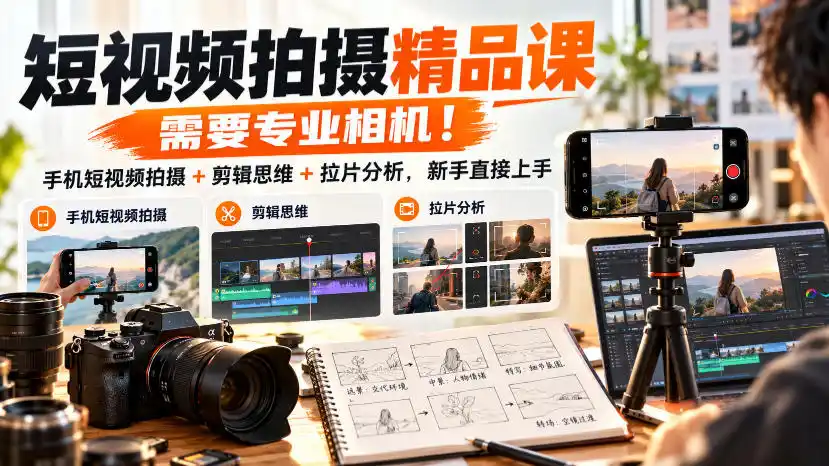 短视频拍摄精品课,需要专业相机!手机短视频拍摄+剪辑思维+拉片分析,新手直接上手 短视频拍摄精品课,需要专业相机!手机短视频拍摄+剪辑思维+拉片分析,新手直接上手