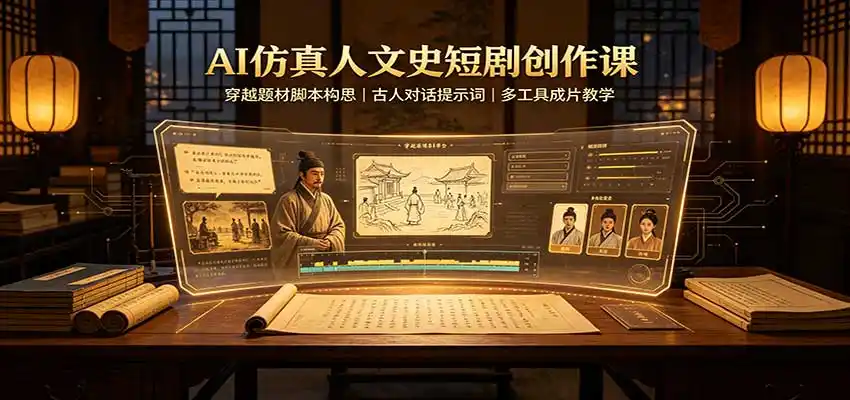 AI仿真人文史短剧创作课：穿越题材脚本构思，古人对话提示词，多工具成片教学-云启智联