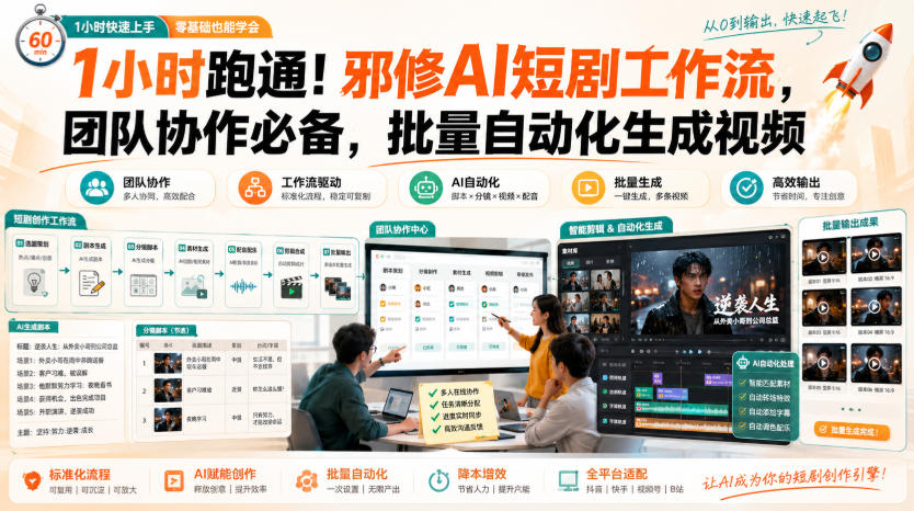 1小时跑通!邪修AI短剧工作流,团队协作必备,批量自动化生成视频-云启智联