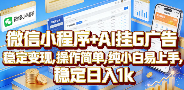 微信小程序+AI挂G广告，稳定变现，操作简单，纯小白易上手，稳定日入1k【揭秘】-云启智联