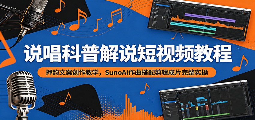 说唱科普解说短视频教程：押韵文案创作教学，SunoAI作曲搭配剪辑成片完整实操-云启智联