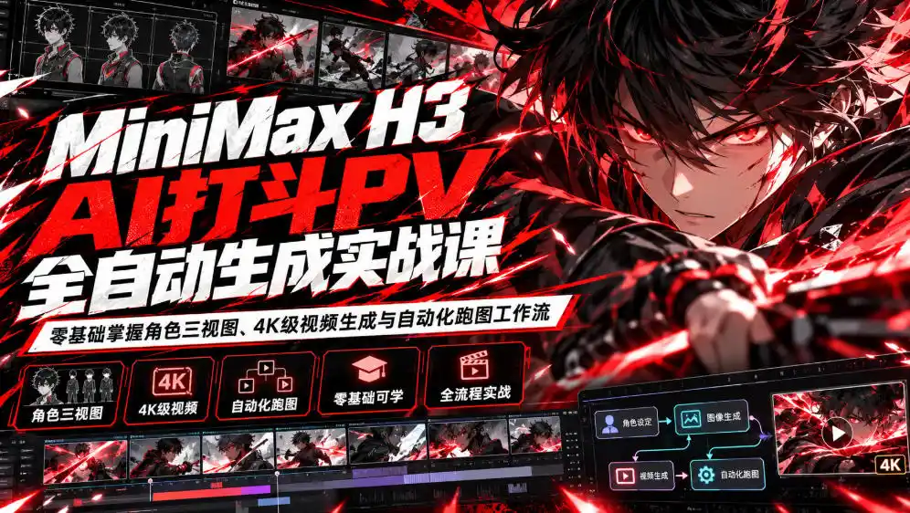 MiniMax H3 AI打斗PV全自动生成实战课:零基础掌握角色三视图、4K级视频生成与自动化跑图工作流-云启智联
