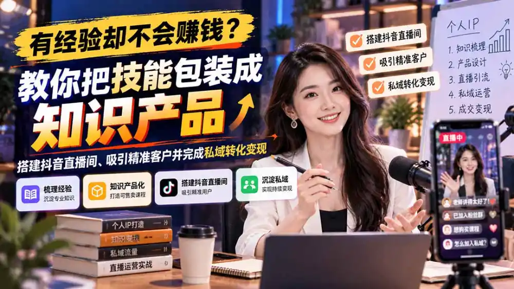 有经验却不会赚钱？教你把技能包装成知识产品，搭建抖音直播间、吸引精准客户并完成私域转化变现-云启智联
