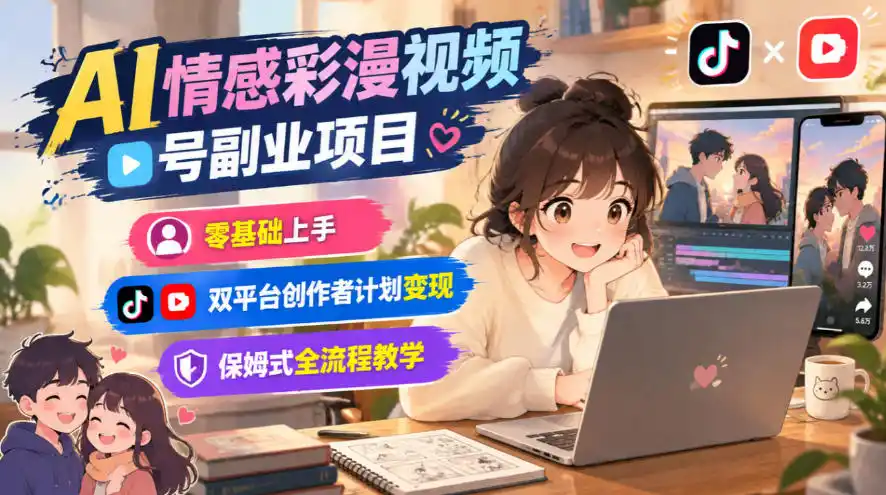 AI情感彩漫视频号副业项目，零基础上手，双平台创作者计划变现，保姆式全流程教学-云启智联