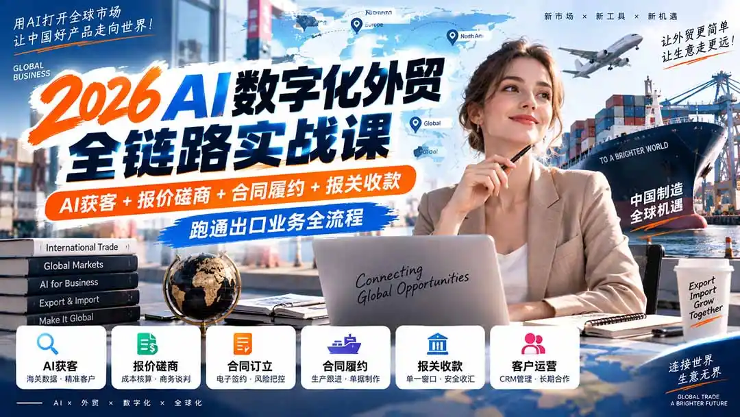 2026AI数字化外贸全链路实战课：AI获客+报价磋商+合同履约+报关收款，跑通出口业务全流程-云启智联