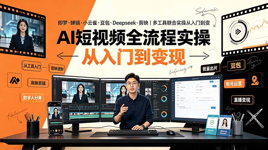 AI短视频全流程实操：即梦·蝉镜·小云雀·豆包·Deepseek·剪映｜多工具联合实操从入门到变现-云启智联