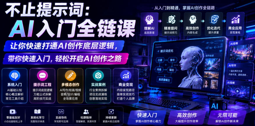 不止提示词：AI入门全链课，让你快速打通AI创作底层逻辑，带你快速入门，轻松开启AI创作之路-云启智联