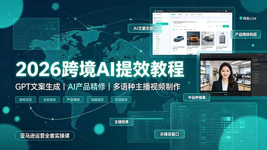 2026跨境AI提效教程·GPT文案生成｜AI产品精修｜多语种主播视频制作，亚马逊运营全套实操课-云启智联